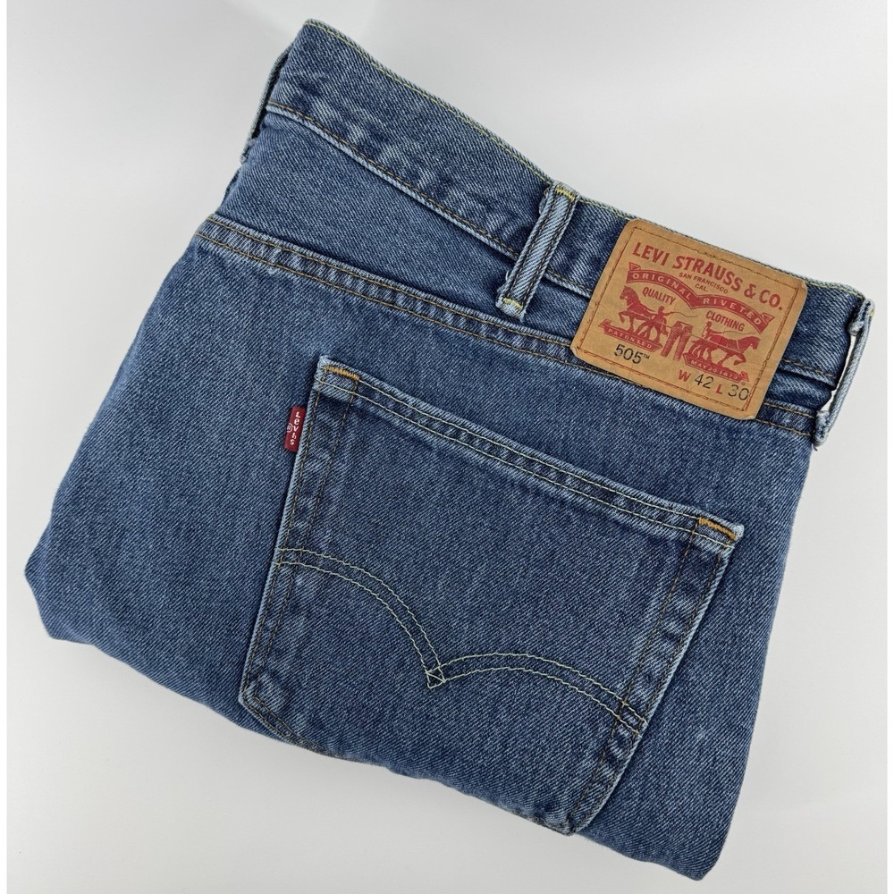 Levi's 505 Size 42x30 Blue Denim Jeans Regular Fit Straight Leg Red Tab